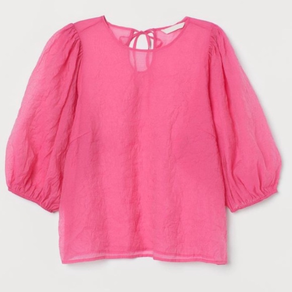 Pink sheer bubble sleeves top - Picture 1 of 3